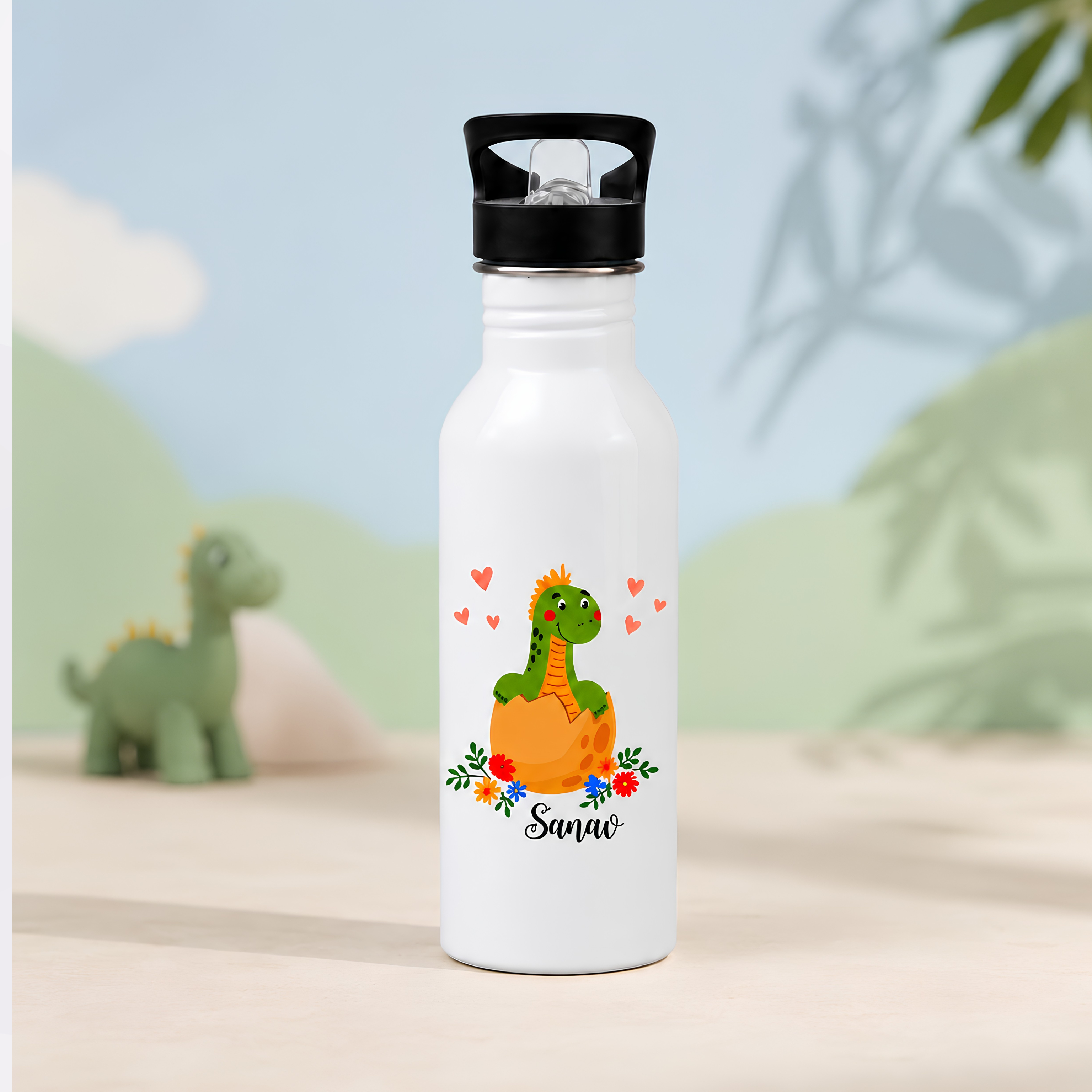 Personalised kids sipper bottle 750ml with name, leak-proof sipper lid and fun cartoon theme designs for school, travel, daycare, summer camp and daily hydration