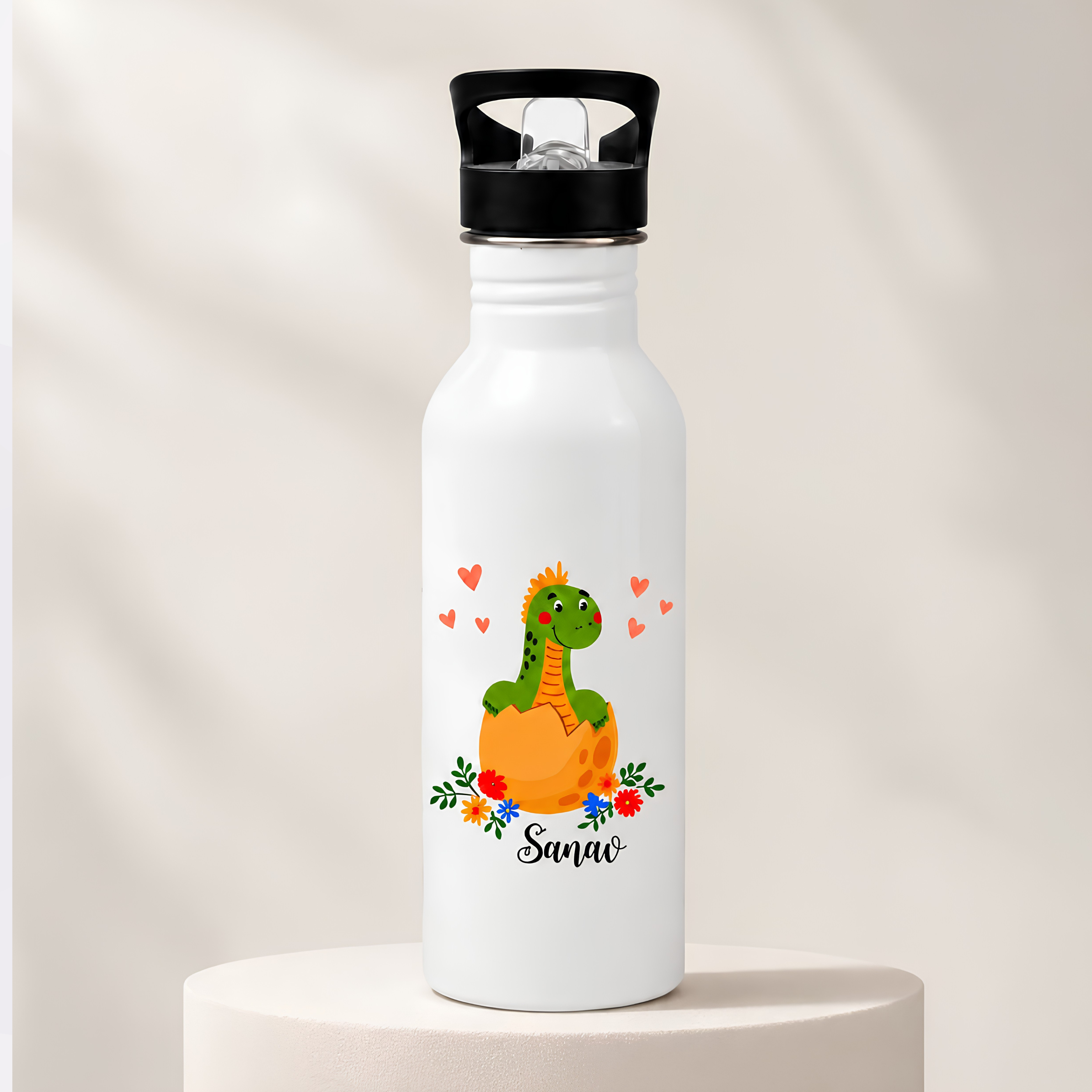 Personalised kids sipper bottle 750ml with name, leak-proof sipper lid and fun cartoon theme designs for school, travel, daycare, summer camp and daily hydration